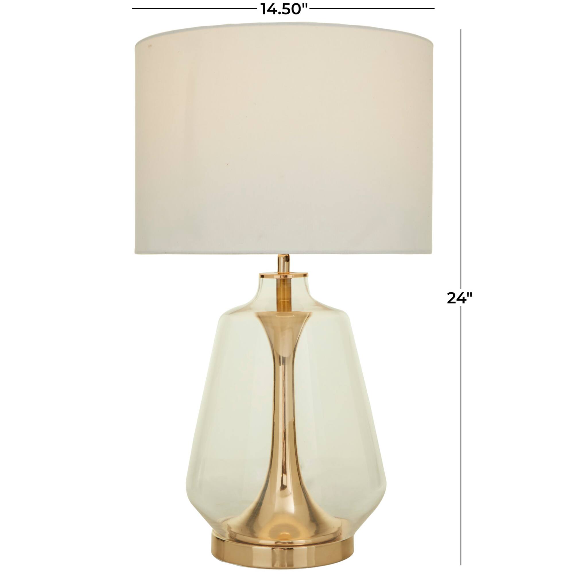 CosmoLiving by Cosmopolitan Gold Glass Transparent Base Table Lamp with Drum Shade 15" x 15" x 24"